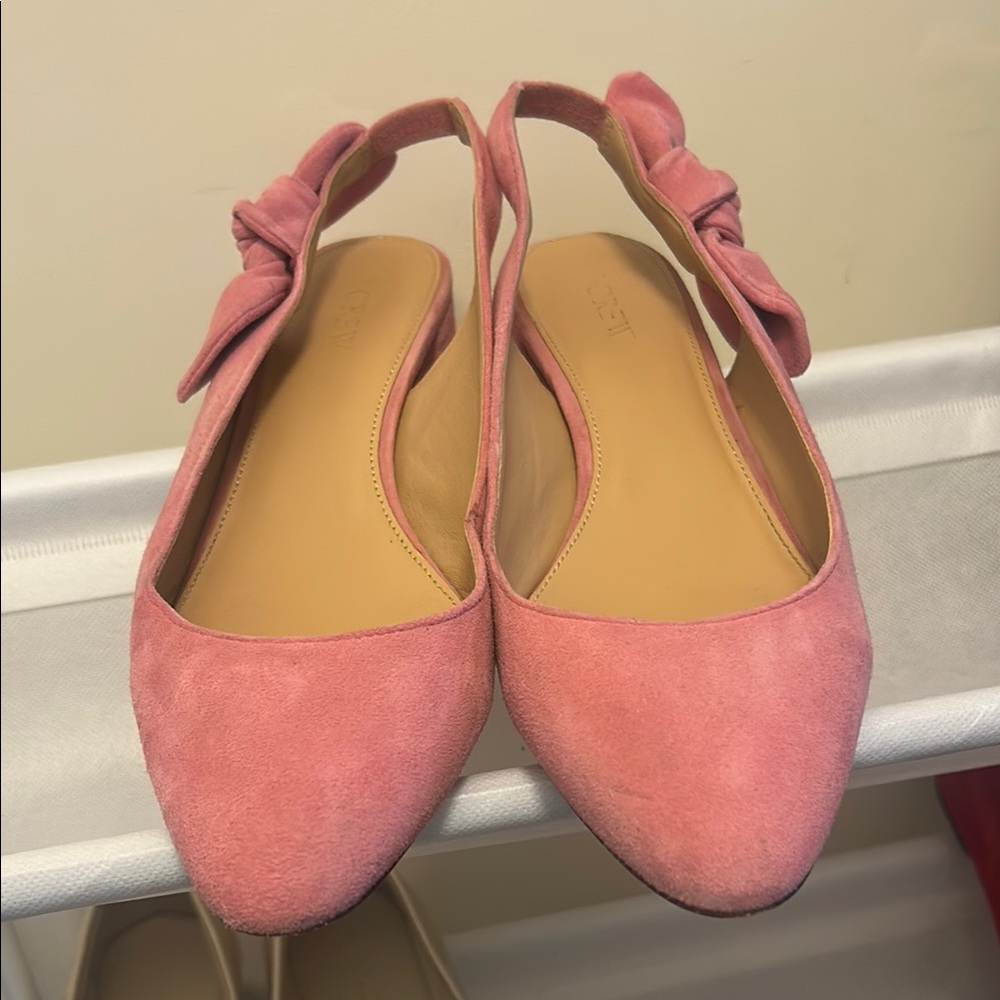 J. Crew Pink Suede Slingback Flats with Bow Detail
